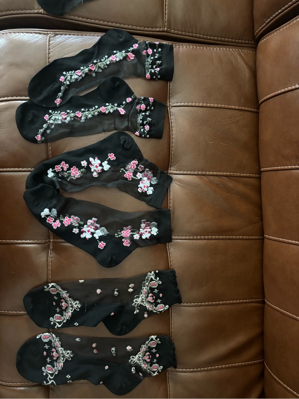 Black Floral Embroidered women’s Sheer Sock